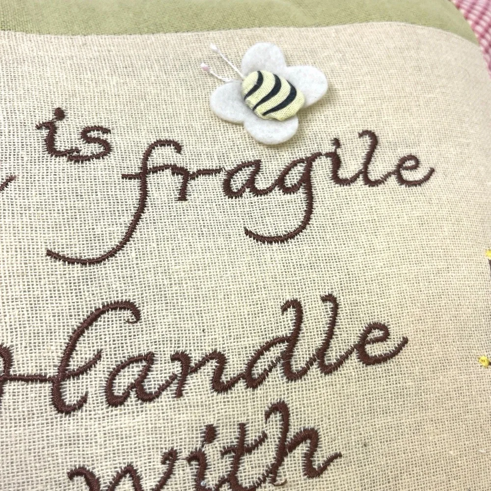 Embellished Throw Pillow 12x14 Embroidered Life‎ Is Fragile Handle With Prayer
